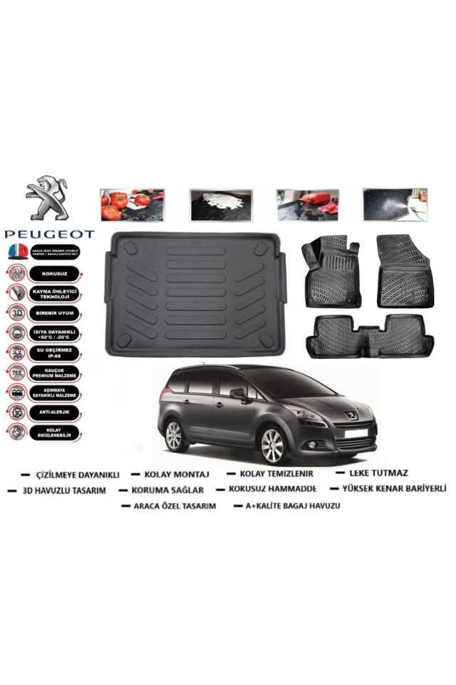 Peugeot 3008 2013 Model Bagaj Havuzu Araca Özel Paspas Takımı Prrox