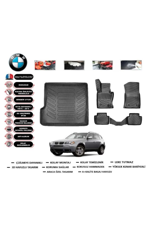 Bmw X3 2009 Model Bagaj Havuzu Araca Özel Paspas Takımı kauçuk