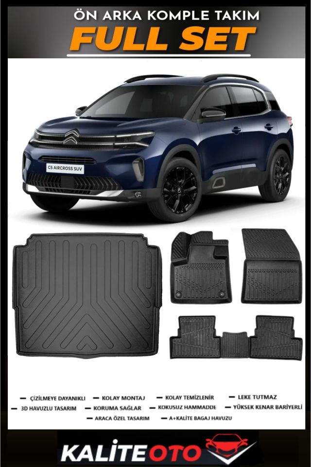 Citroen C5 Aircross Alt Bagaj Havuzu+4.5D Havuzlu Paspas Seti 2019 Model