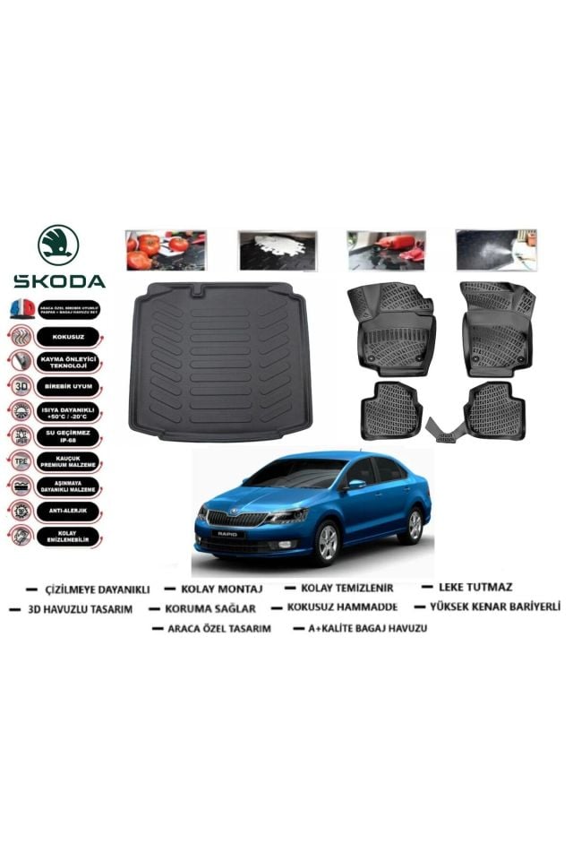 Skoda Rapıd Sedan 2015 Model Bagaj Havuzu Araca Özel Paspas Takımı Prrox
