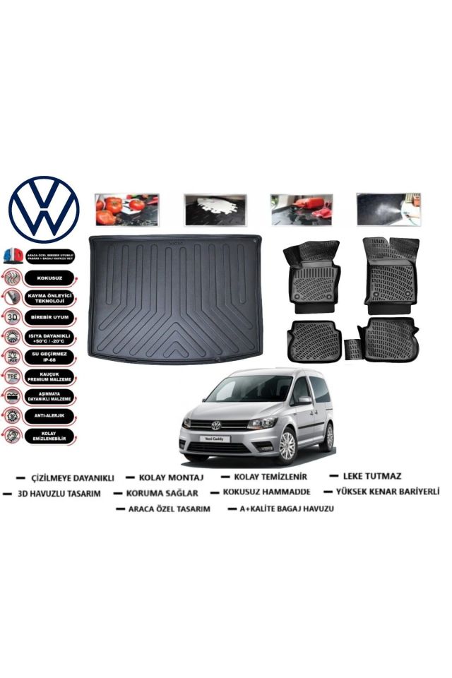 Volkswagen Caddy 2018 Model Bagaj Havuzu Araca Özel Paspas Takımı Prrox