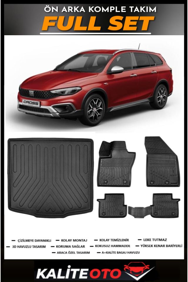 Fiat Egea Cross Uyumlu Vagon Alt Bagaj Havuzu+4.5D Havuzlu Paspas Seti 2024 Model