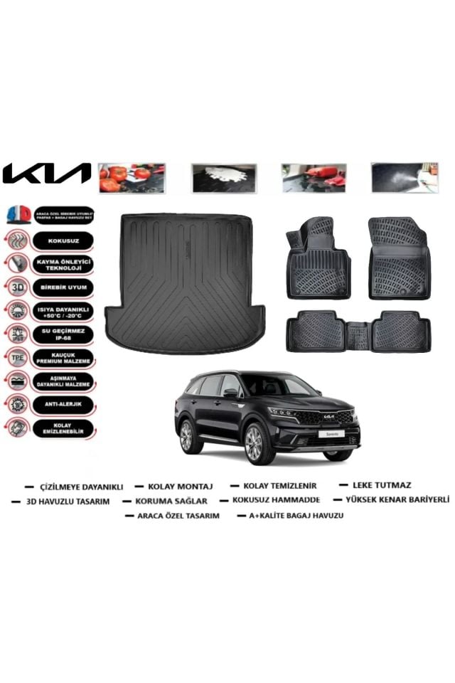 Kia Sorento 5 Kişilik Araç 2024 Model Bagaj Havuzu Araca Özel Paspas Takımı Prrox