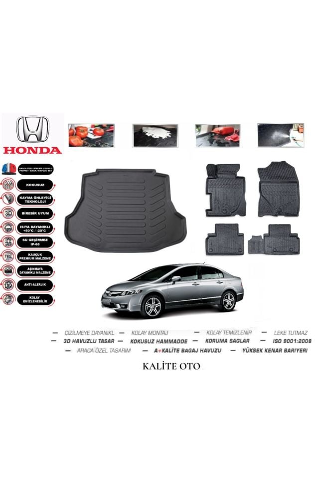 Honda Civic Sedan 2010 Model 3D Bagaj Havuzu+4D Havuzlu Paspas Seti