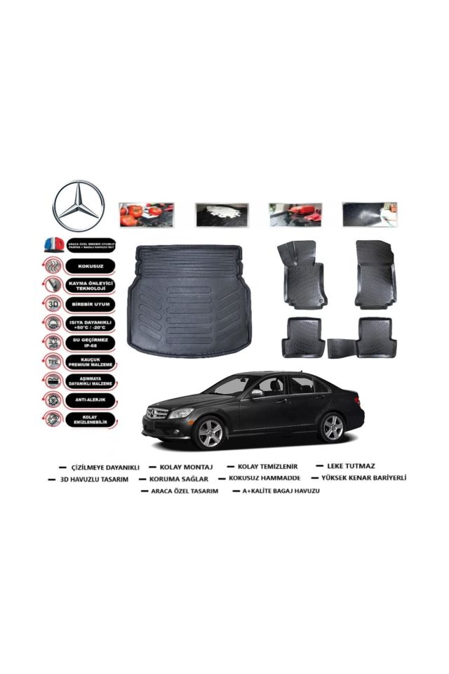 Mercedes C Serisi W204 2011 Model Rampalı Bagaj Havuzu Araca Özel Paspas Takımı Prrox