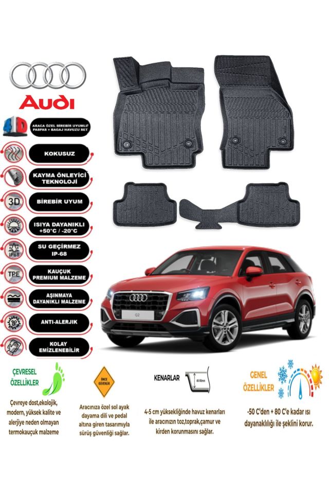 Audi Q2 2017 Model 4D Araca Özel Havuzlu Paspas Takımı
