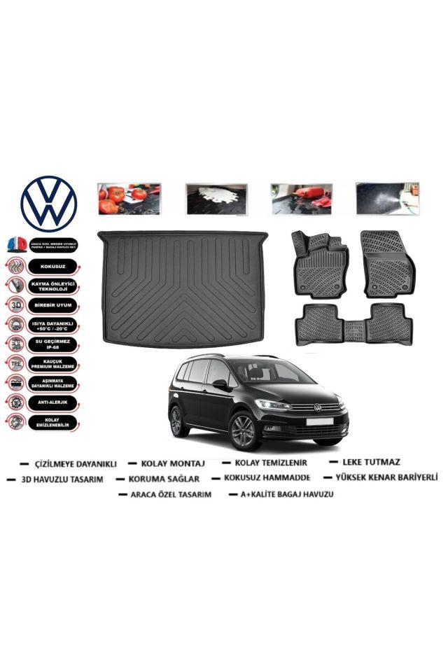 Volkswagen Touran 2016 Model Bagaj Havuzu Araca Özel Paspas Takımı Prrox