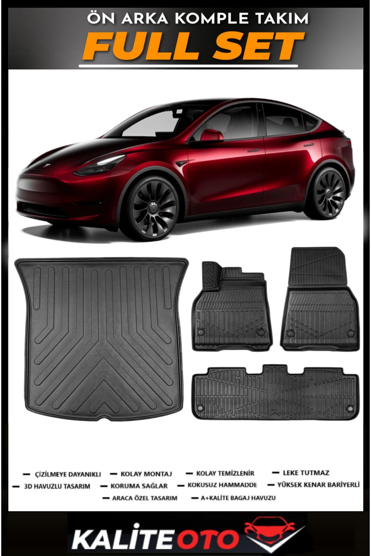 Tesla Model Y Bagaj Havuzu+4.5D Havuzlu Paspas Seti 2019 Model