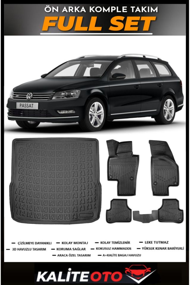 Volkswagen Passat B7 Variant Bagaj Havuzu+4.5D Havuzlu Paspas Seti 2012 Model
