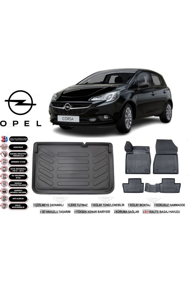 Opel Corsa E 2014 Model Bagaj Havuzu Araca Özel Siyah Havuzlu Paspas Takımı Sett