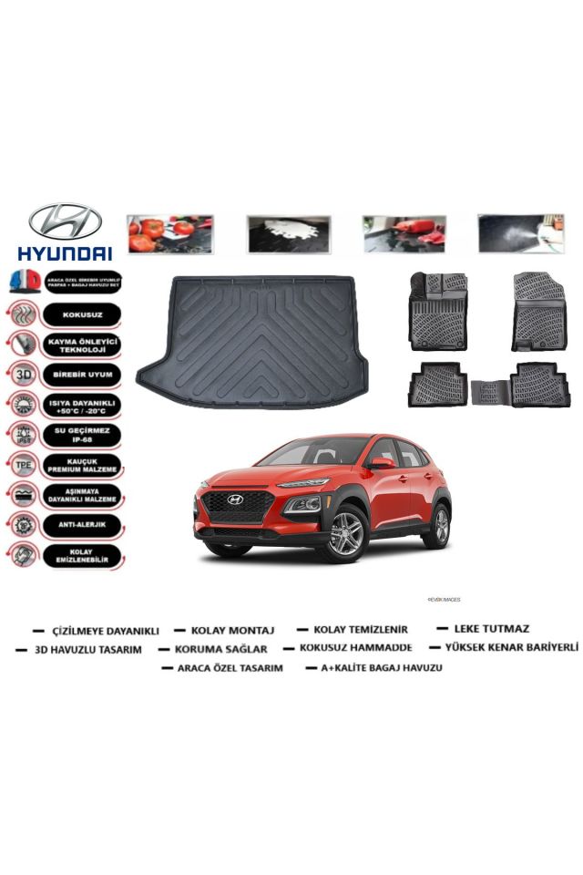Hyundai Kona 2017 Model Tek Cepli Bagaj Havuzu Araca Özel Paspas Takımı Prrox