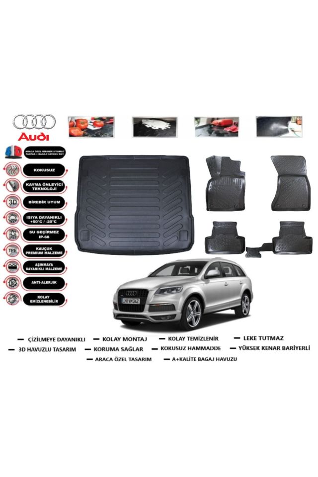 Audi Q7 2009 Model Bagaj Havuzu Araca Özel Paspas Takımı Prrox