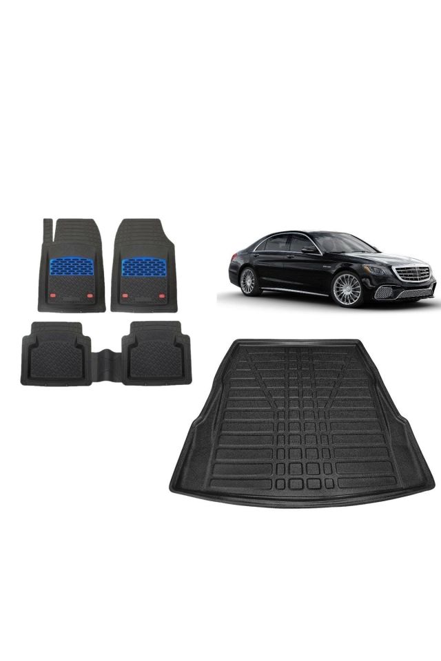 Mercedes S Serisi W222 Long 2016 Model 3d Bagaj Havuzu+3d Mavi Kromlu Havuzlu Paspas Takımı