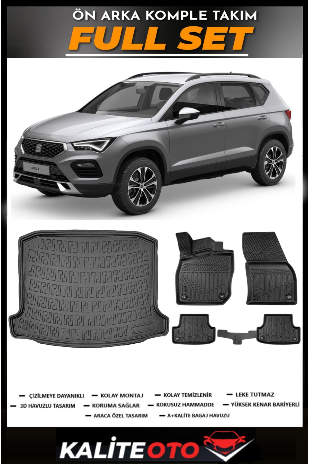 Seat Ateca 4x2 Bagaj Havuzu+4.5D Havuzlu Paspas Seti 2022 Model