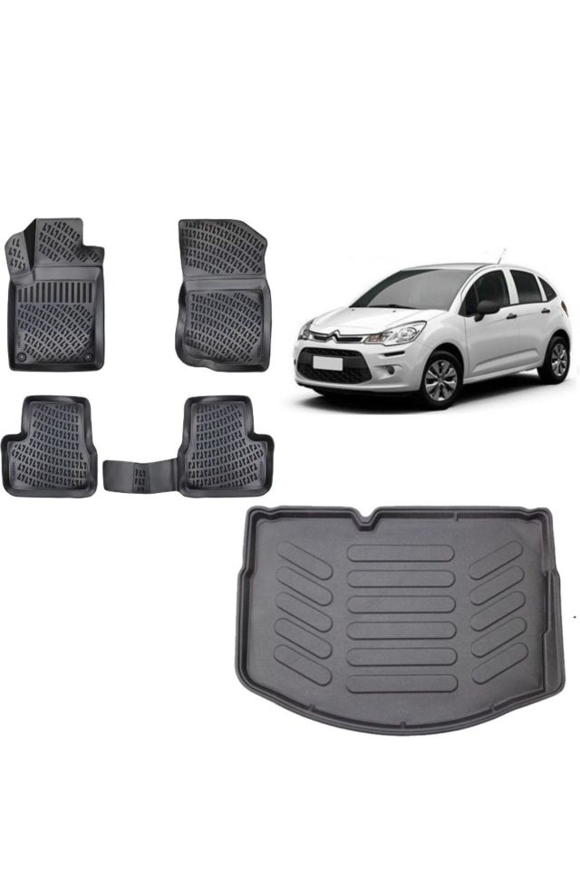 Citroen C3 2014 Model (İnce Stepneli) 3D Bagaj Havuzu+3D Havuzlu Araca Özel Paspas Takımı