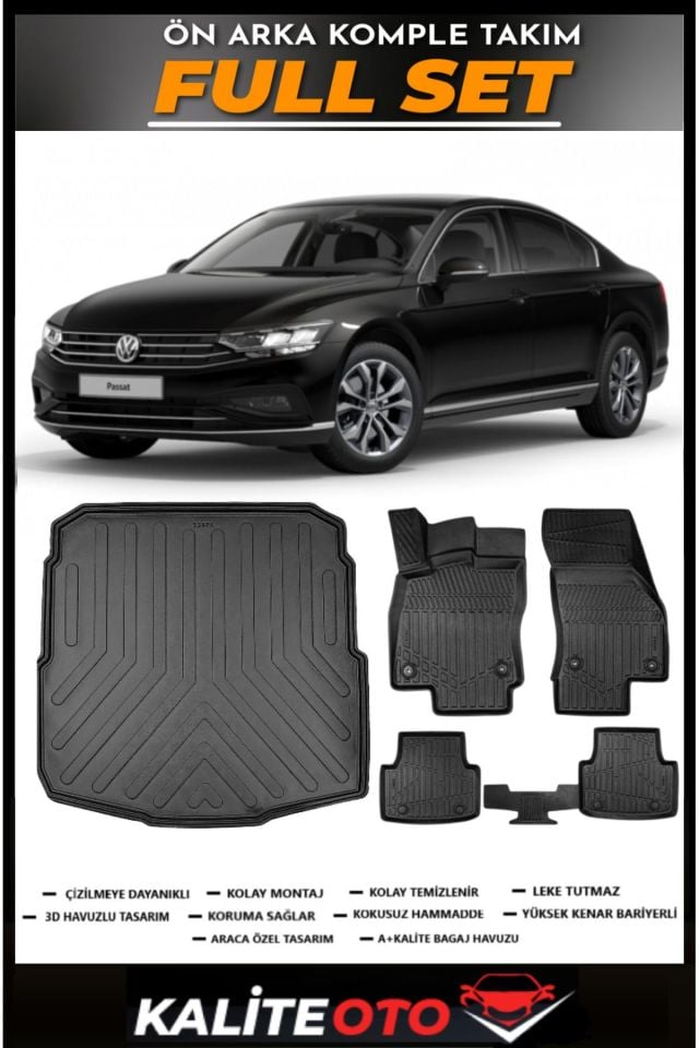 Volkswagen Passat B8 Bagaj Havuzu+4.5D Havuzlu Paspas Seti 2015 Model