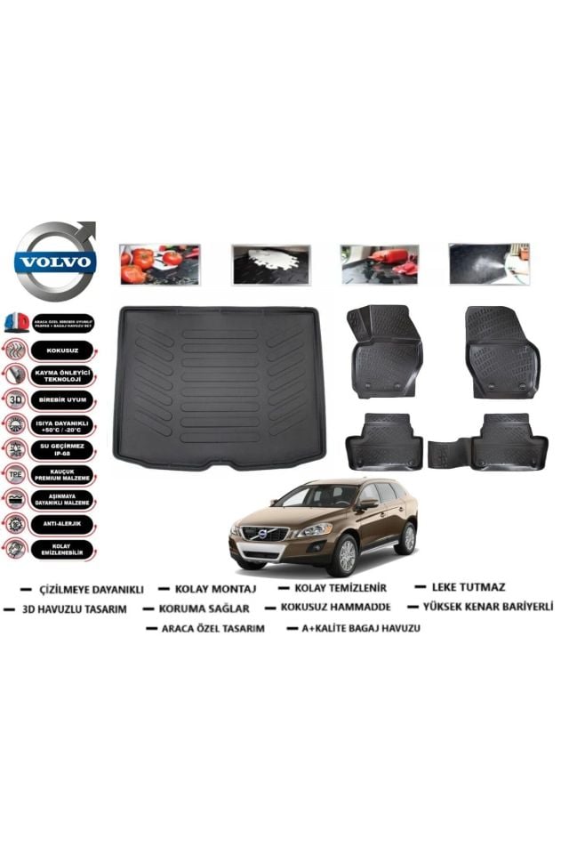 Volvo XC60 2017 Model Bagaj Havuzu Araca Özel Paspas Takımı Prrox