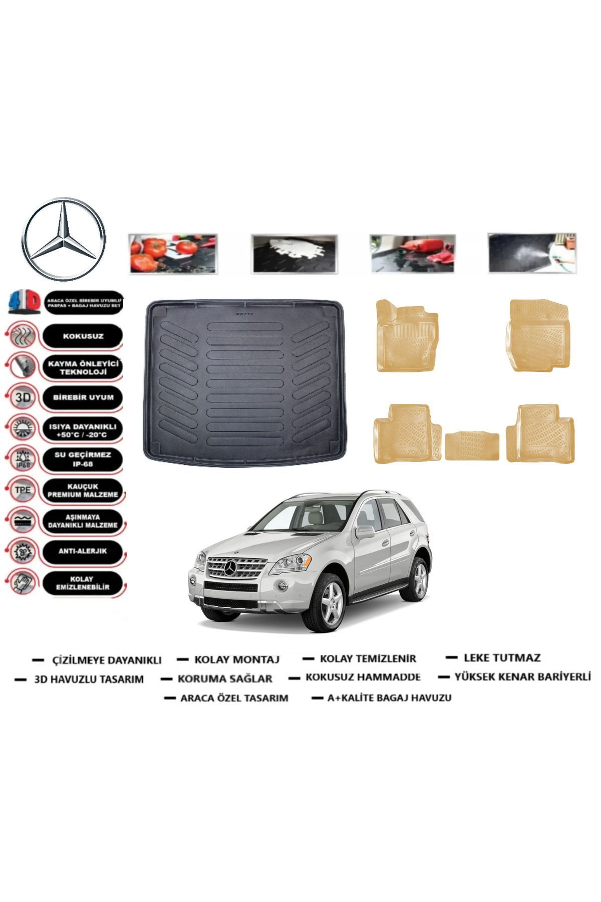 Mercedes ML W164 2007 Model Bagaj Havuzu(paspası)+Araca Özel Bej Paspas Takımı Flex