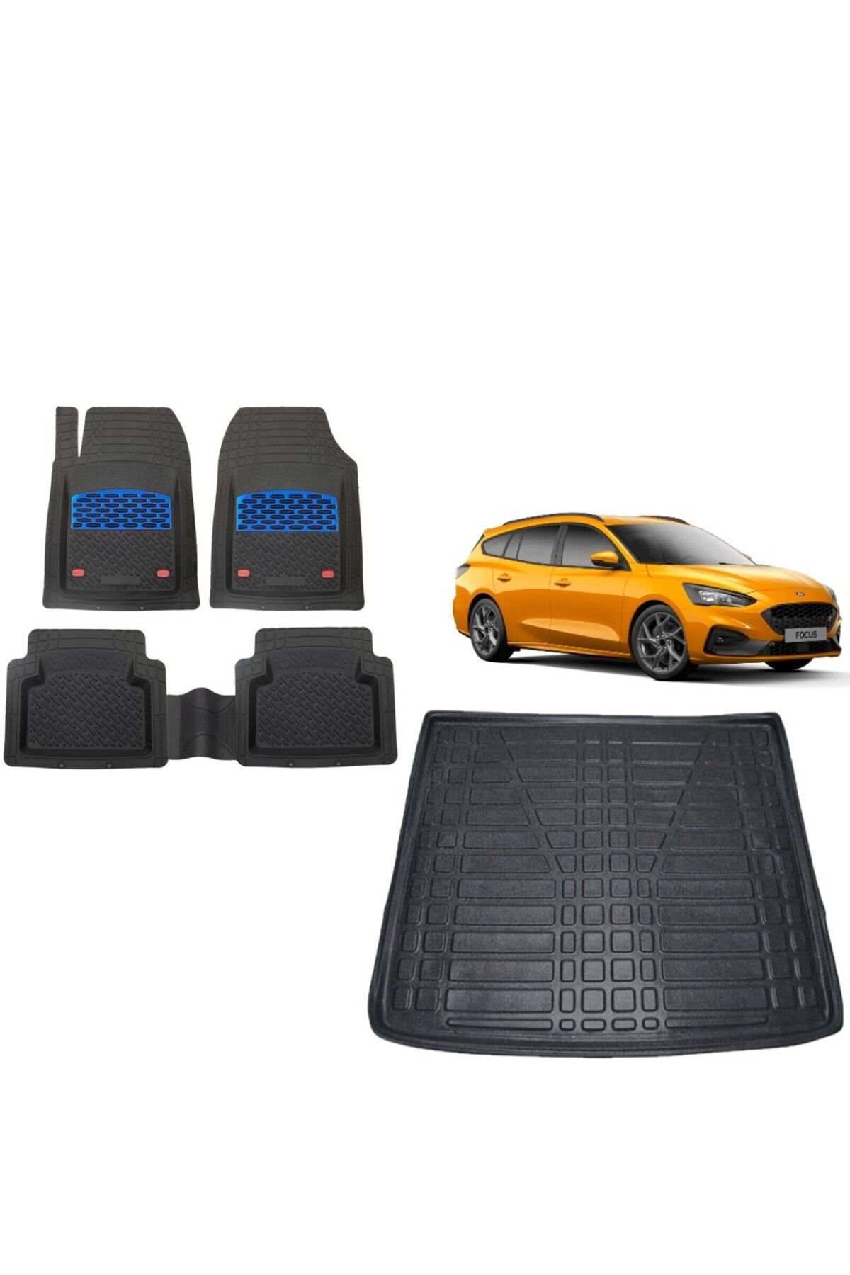 Ford Focus 4 STW ÜST KISIM 2023 Model 3D Bagaj Havuzu+3D Havuzlu Safir Mavi Kromlu Paspas
