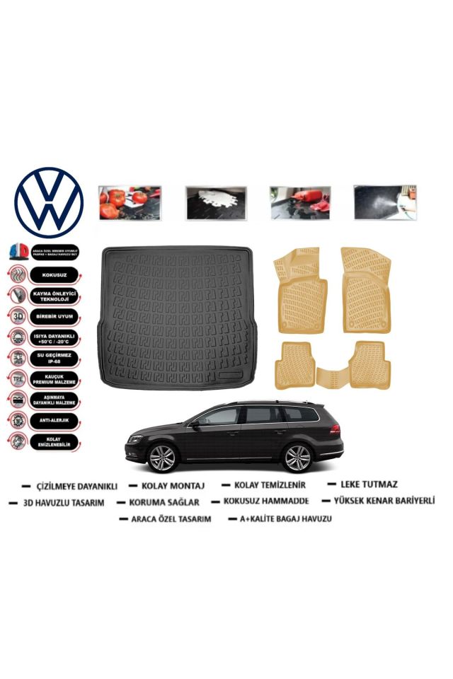 Volkswagen Passat B7 Variant 2014 Model Bagaj Havuzu(paspası)+Araca Özel Bej Paspas Takımı Flex