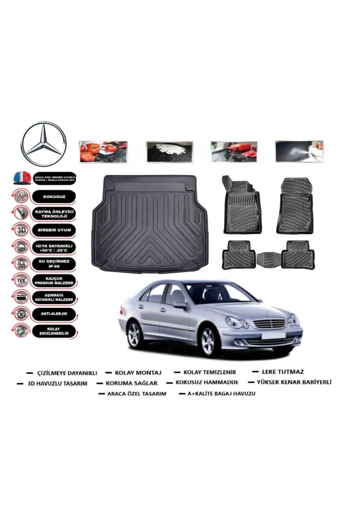 Mercedes C Serisi W203 2007 Model Bagaj Havuzu Araca Özel Paspas Takımı Flex