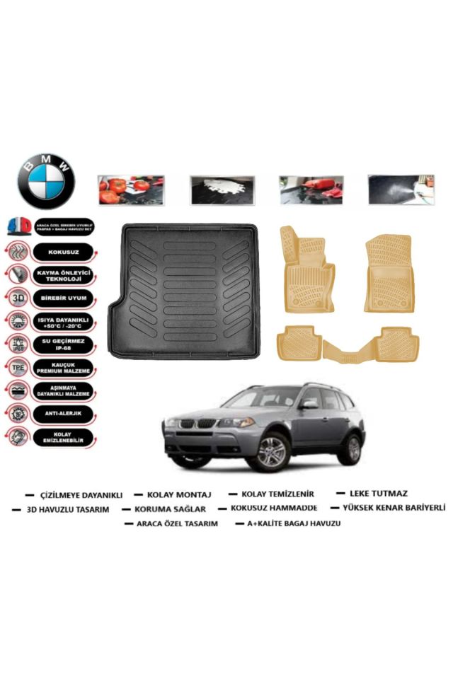 Bmw X3 2004 Model Bagaj Havuzu+Araca Özel Bej Paspas Takımı Flex