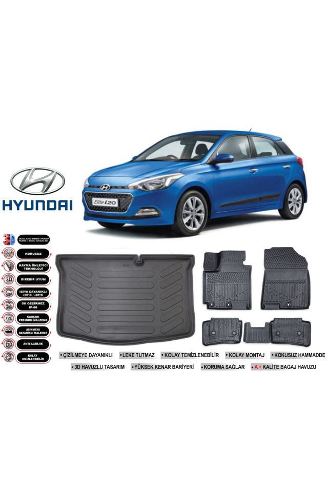 Hyundai İ20 2017 Model Bagaj Havuzu Araca Özel Siyah Havuzlu Paspas Takımı Sett