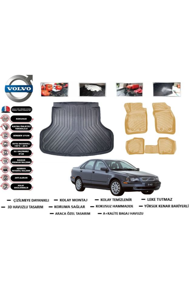 Volvo S40 1999 Model Bagaj Havuzu(paspası)+Araca Özel Bej Paspas Takımı Flex