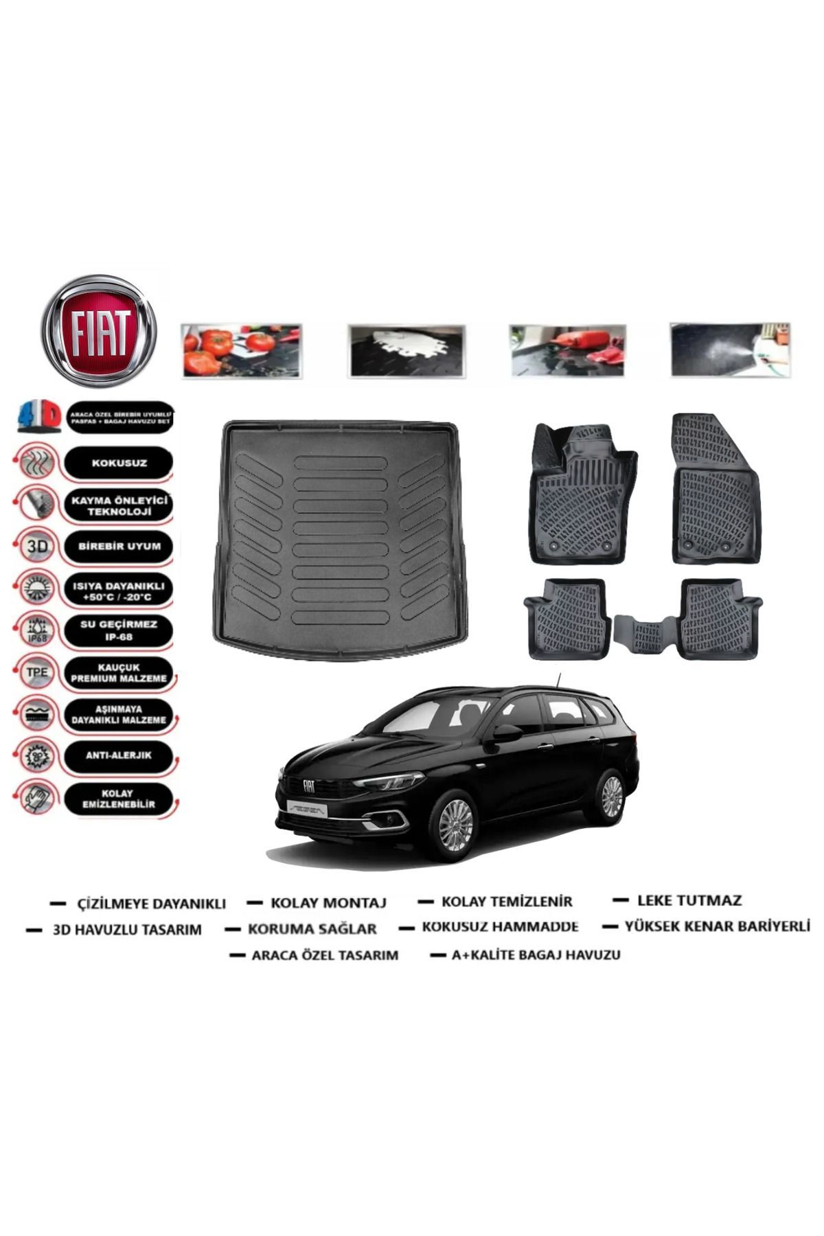 Fiat Egea Station Wagon 2022 Model Üst  Bagaj Havuzu Araca Özel Paspas Takımı Prrox