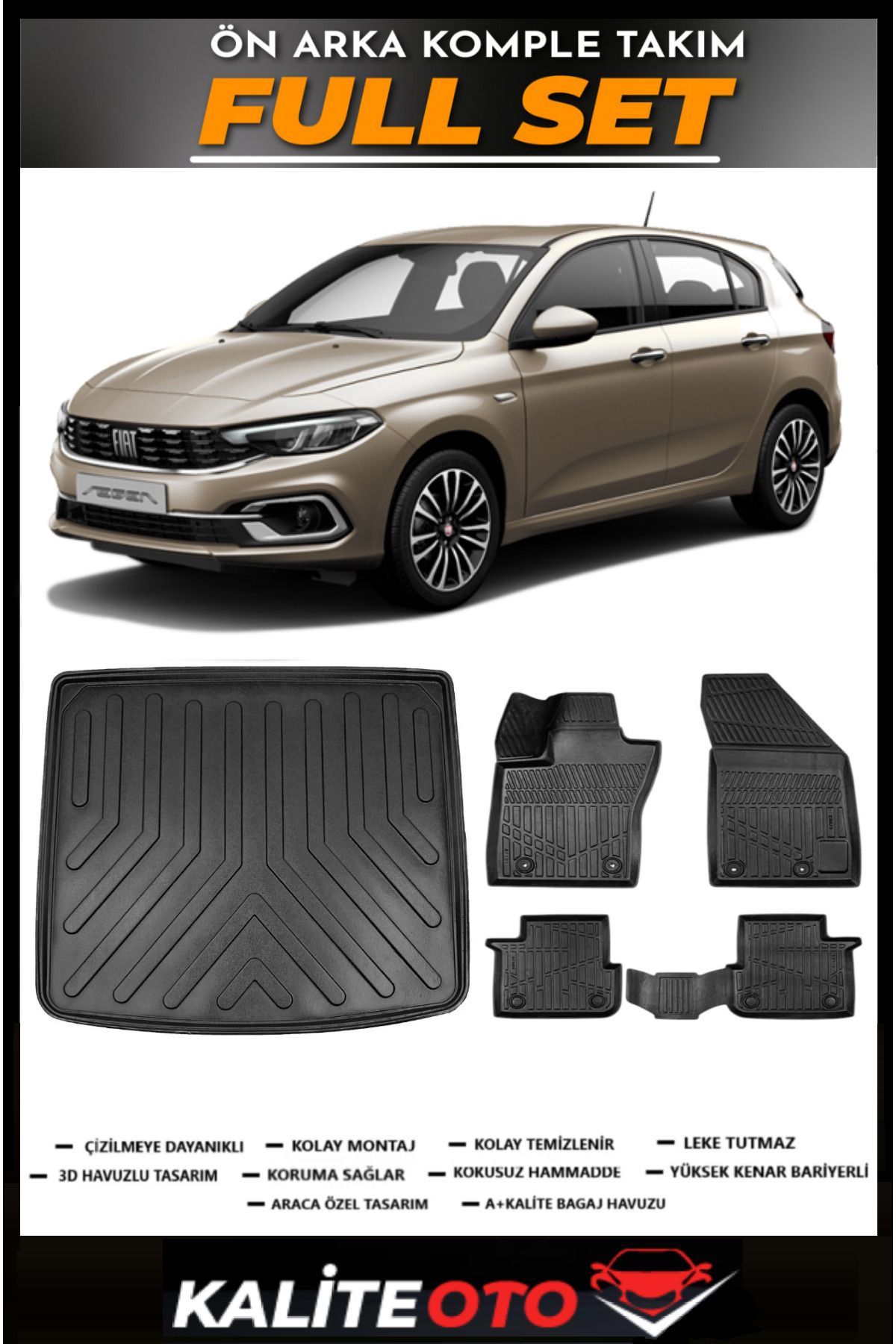 Fiat Egea Hatchback Tamir Kitli Bagaj Havuzu+4.5D Havuzlu Paspas Seti 2019 Model