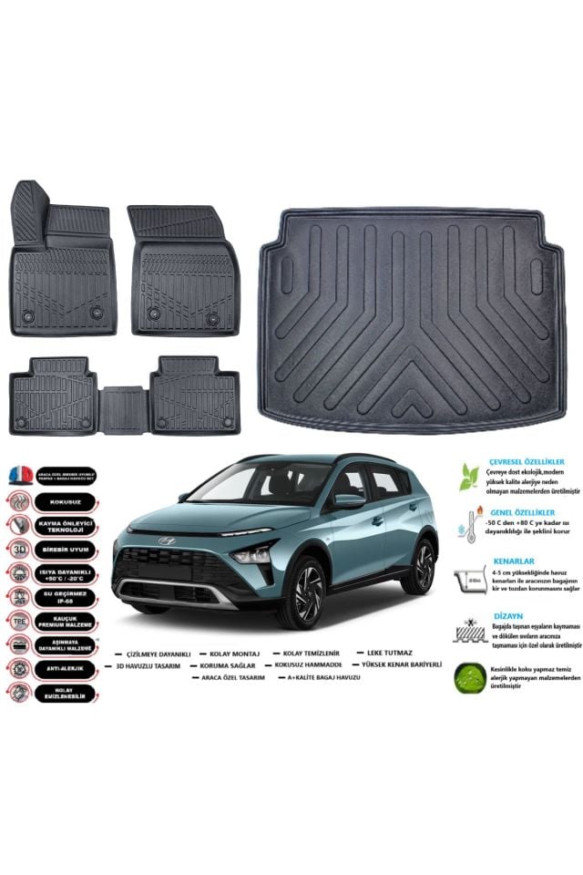 Hyundai Bayon 2022 Model Esnek Bagaj Havuzu Araca Özel Siyah Paspas Takımı