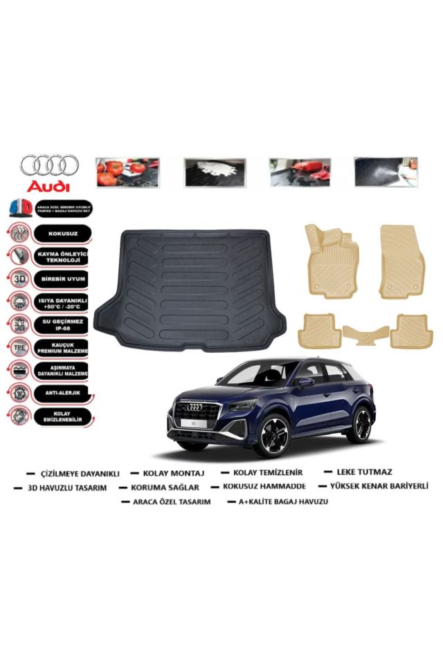 Audi Q2 2017 Model Bagaj Havuzu+Araca Özel Bej Paspas Takımı Flex