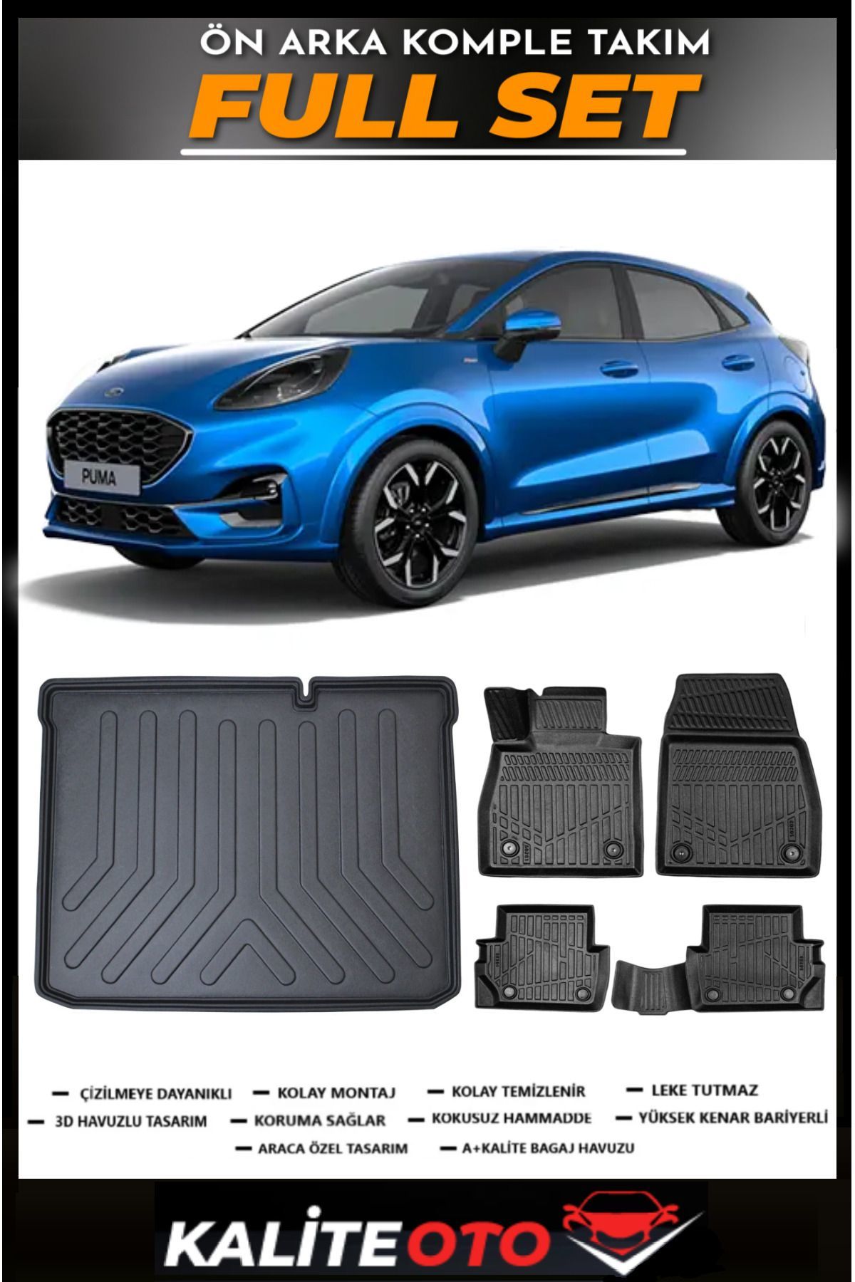 Ford Puma Alt Bagaj Havuzu+4.5D Havuzlu Paspas Seti 2025 Model