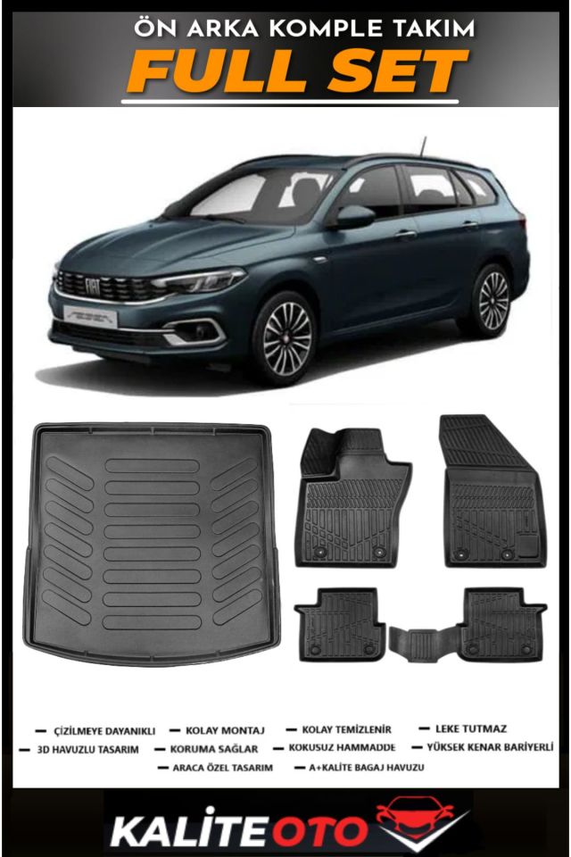 Fiat Egea Station Vagon Üst Bagaj Havuzu+4.5D Havuzlu Paspas Seti 2020 Model