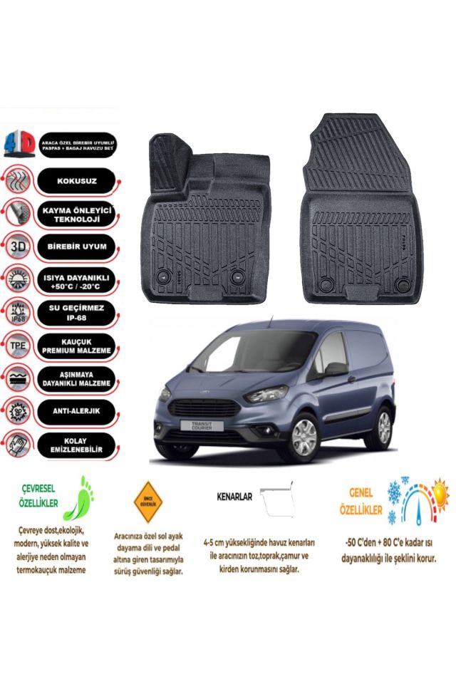 Ford Courier PANELVAN 2014-2023 4D havuzlu Paspas (( 2 parça ))