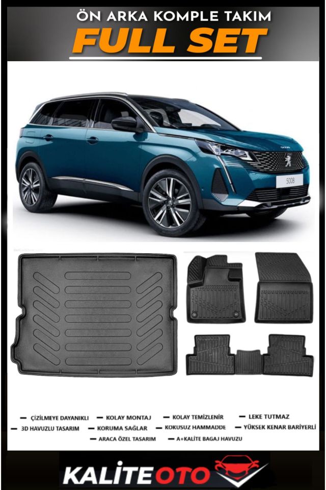 Peugeot 5008 Bagaj Havuzu+4.5D Havuzlu Paspas Seti 2017 Model