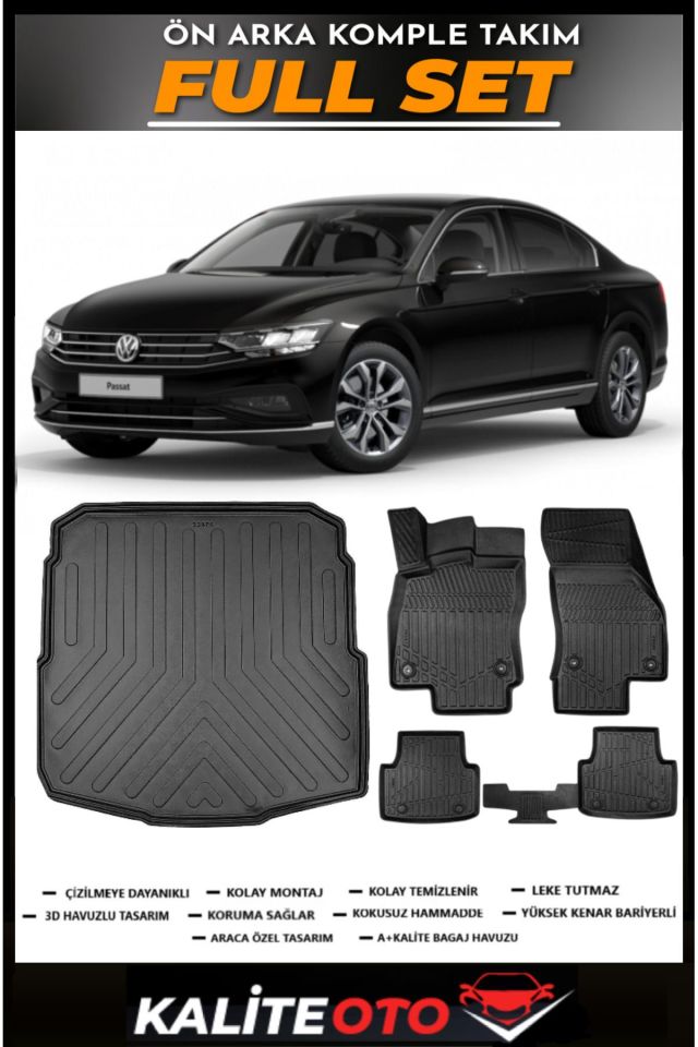 Volkswagen Passat B8 Bagaj Havuzu+4.5D Havuzlu Paspas Seti 2015 Model