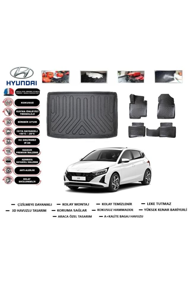 Hyundai i20 Elit Plus 2023 Model Alt  Bagaj Havuzu Araca Özel Paspas Takımı Prrox