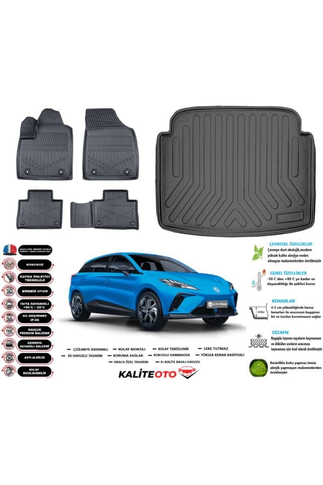 MG4 2022 Model Luxury Paket Esnek Bagaj Havuzu Araca Özel Siyah Kokusuz Paspas Takımı