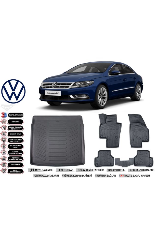 Volkswagen Passat CC 2009 Model Bagaj Havuzu Araca Özel Siyah Havuzlu Paspas Takımı Sett