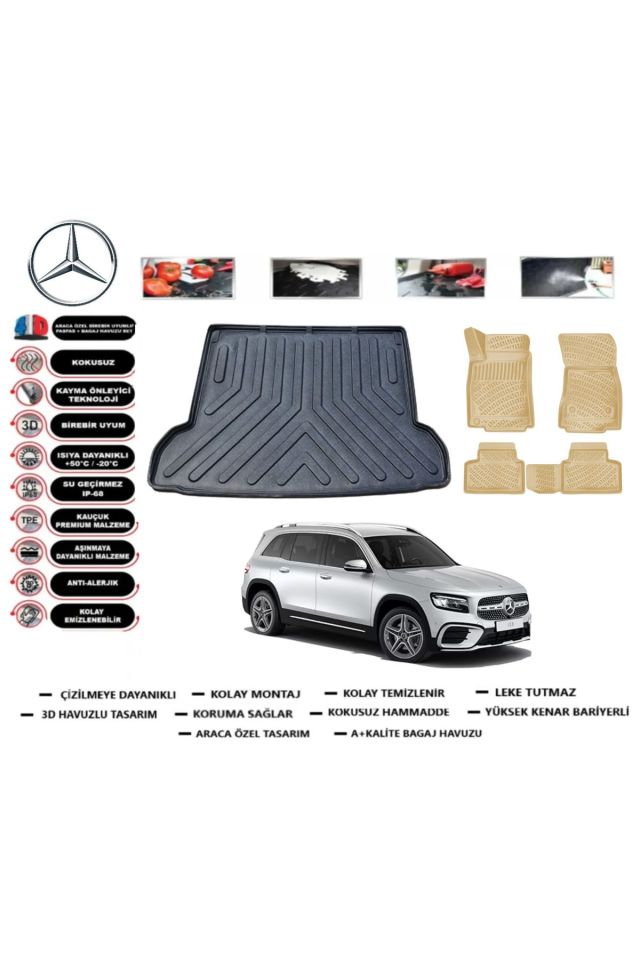 Mercedes GLB 2025 Model Üst Bagaj Havuzu+Araca Özel Bej Paspas Takımı Flex
