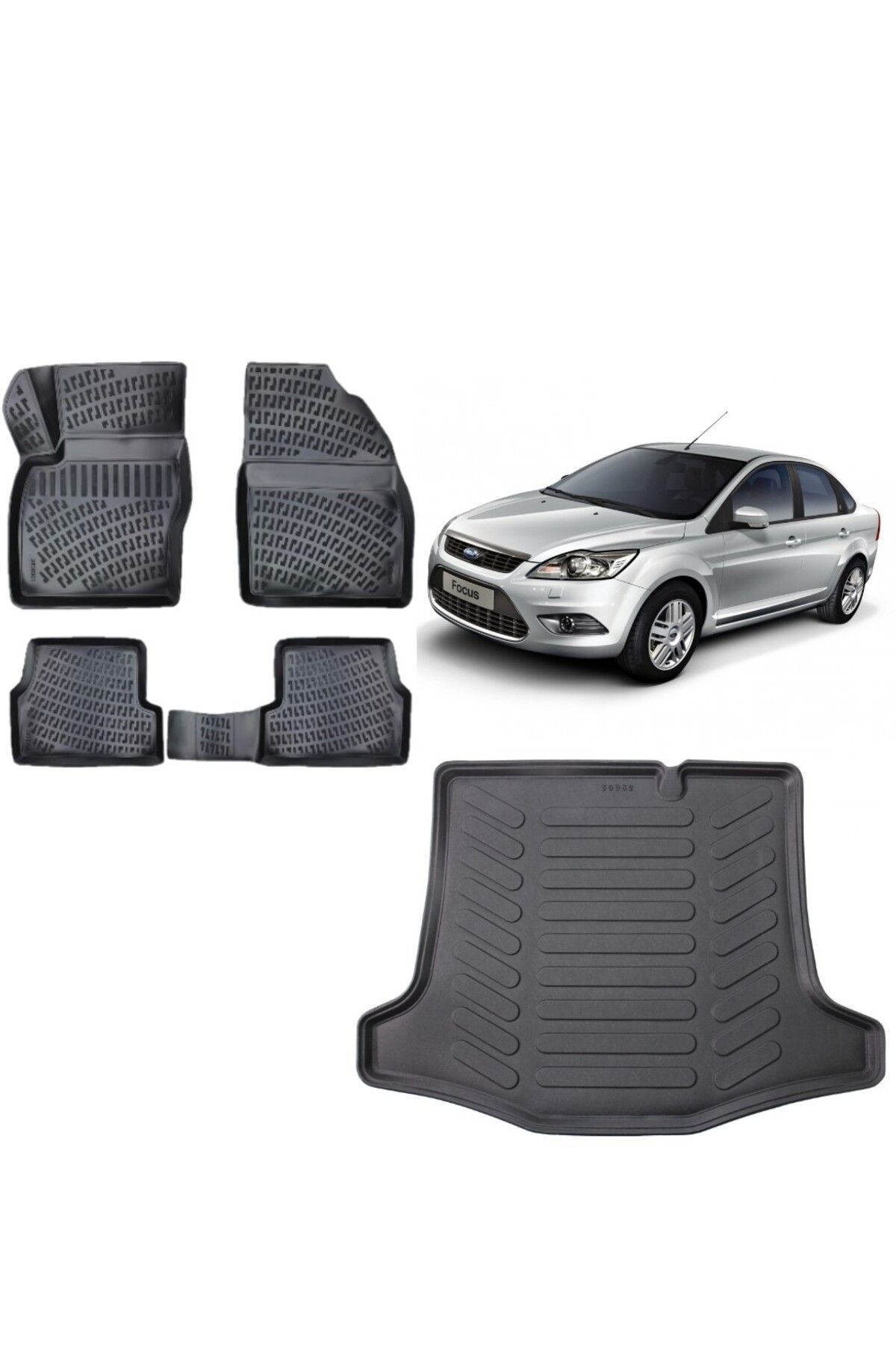 Focus 2 Sedan 2005 Model 3D Bagaj Havuzu+3D Havuzlu Araca Özel Paspas Takımı