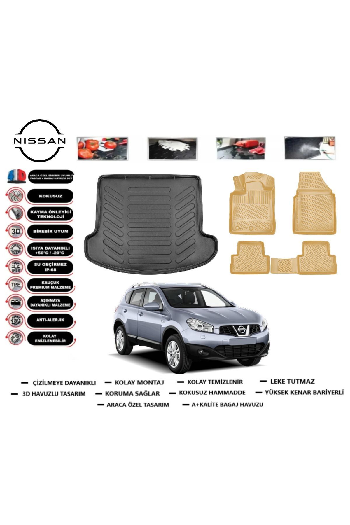 Nissan Qashqai +2 2008 Model Bagaj Havuzu+Araca Özel Bej Paspas Takımı Flex