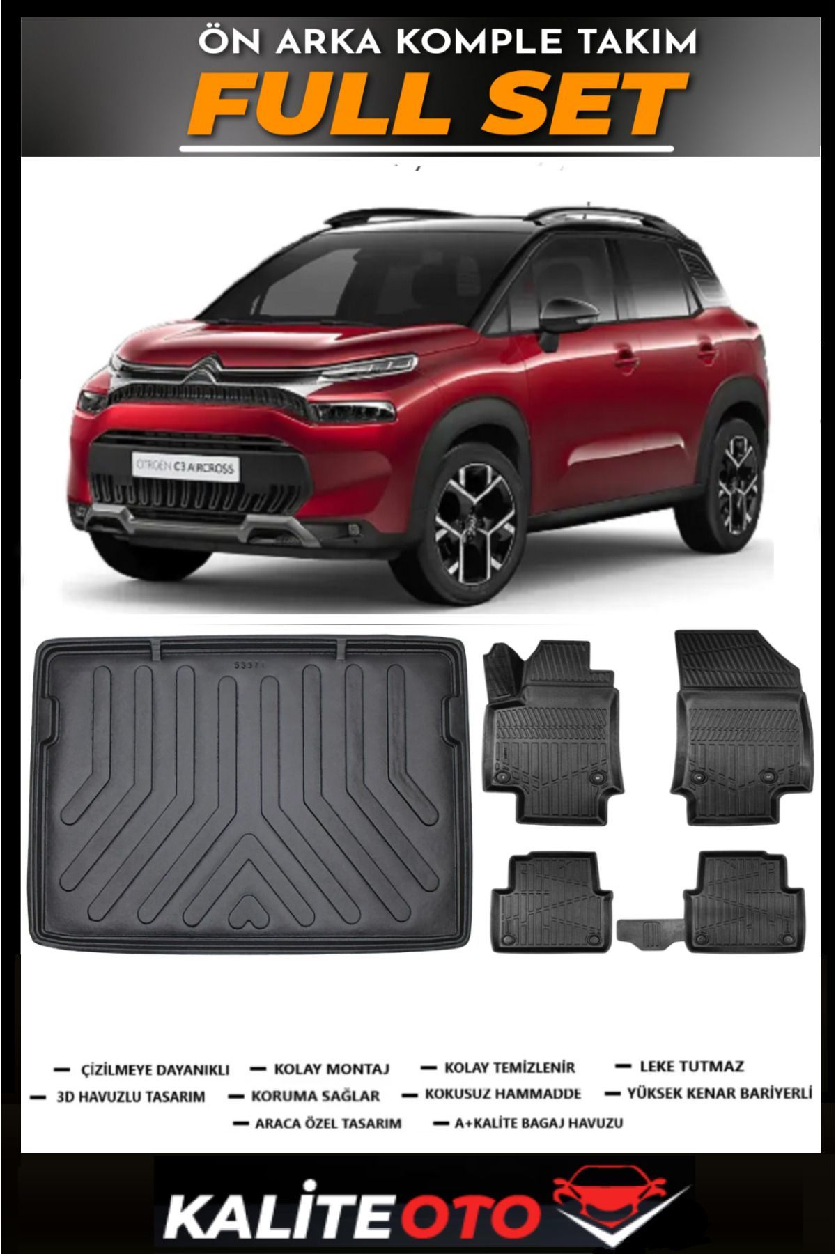 Citroen C3 Aircross Üst Kademe Bagaj Havuzu+4.5D Havuzlu Paspas Seti 2020 Model