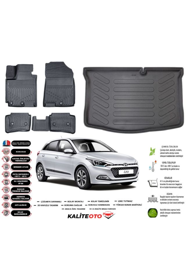 Hyundai İ20 2014 Model Esnek Bagaj Havuzu Araca Özel Siyah Paspas Takımı