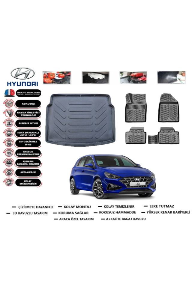 Hyundai i30 2017 Model Alt Bagaj Havuzu Araca Özel Paspas Takımı Flex
