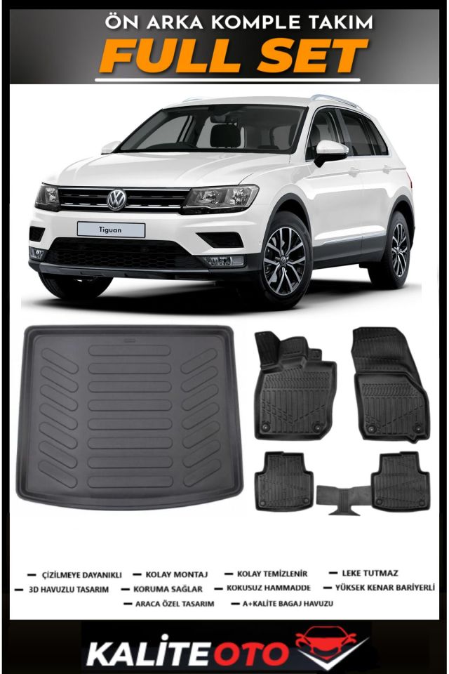 Volkswagen Tiguan 2022 Model Üst Bagaj Havuzu+4.5D Havuzlu Paspas Seti