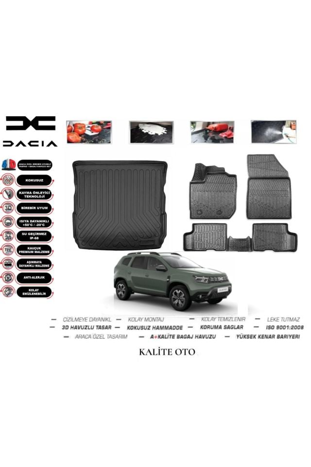 Dacia Duster 4 WD 4x4 2023 Ve Sonrası Uyumlu 3D Bagaj Havuzu+4D Havuzlu Paspas Seti
