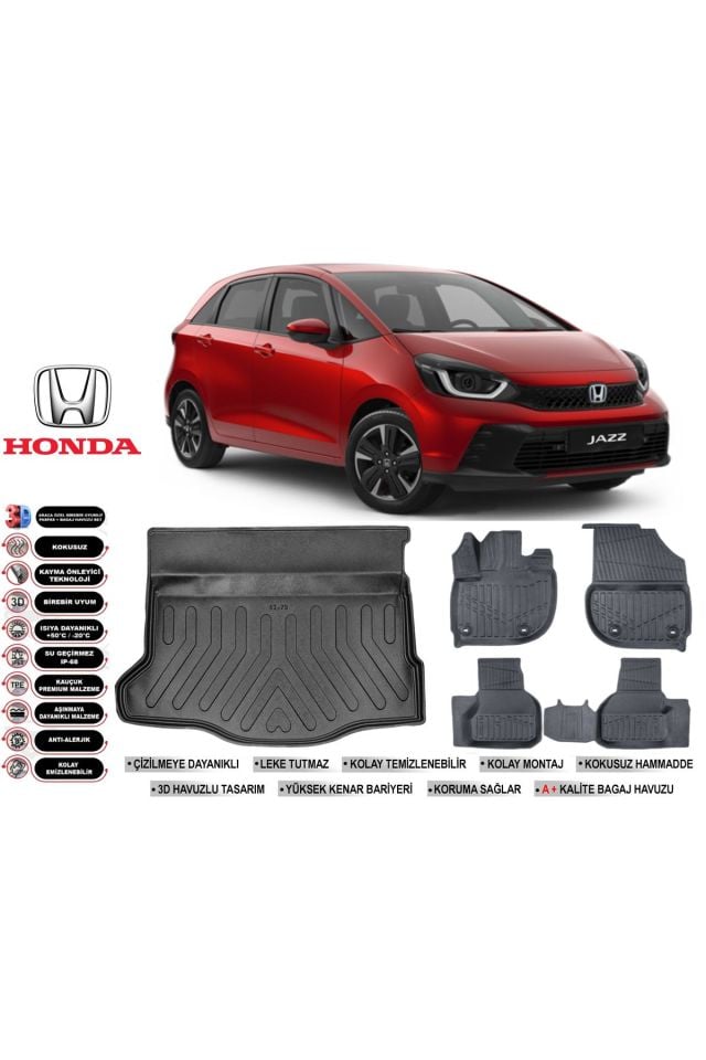 Honda Jazz 2024 Model Bagaj Havuzu Araca Özel Siyah Havuzlu Paspas Takımı Sett