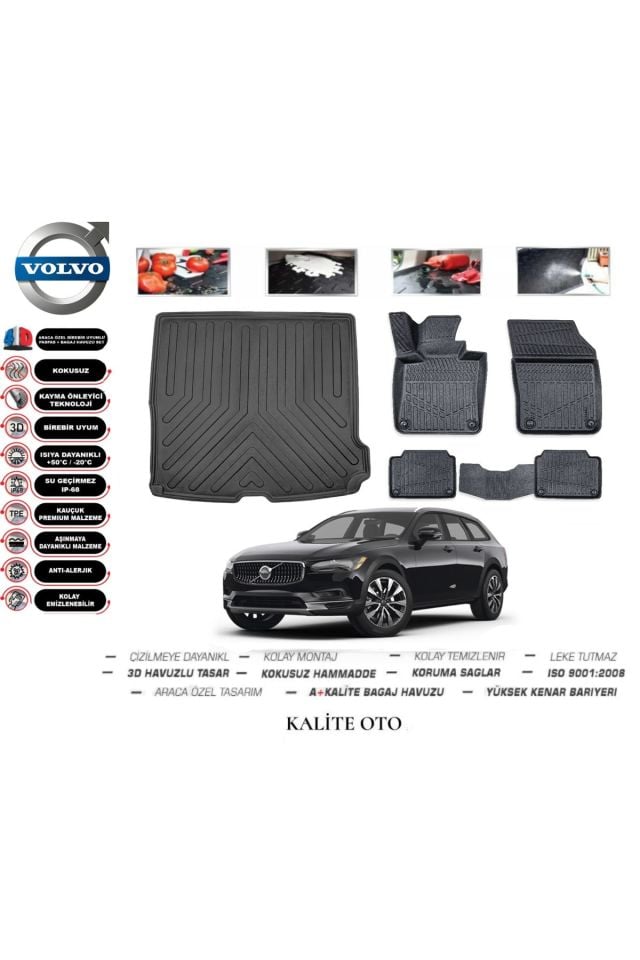 Volvo V90 Cross Country 2016 Uyumlu Ve Sonrası 3D Bagaj Havuzu+4D Havuzlu Paspas Seti